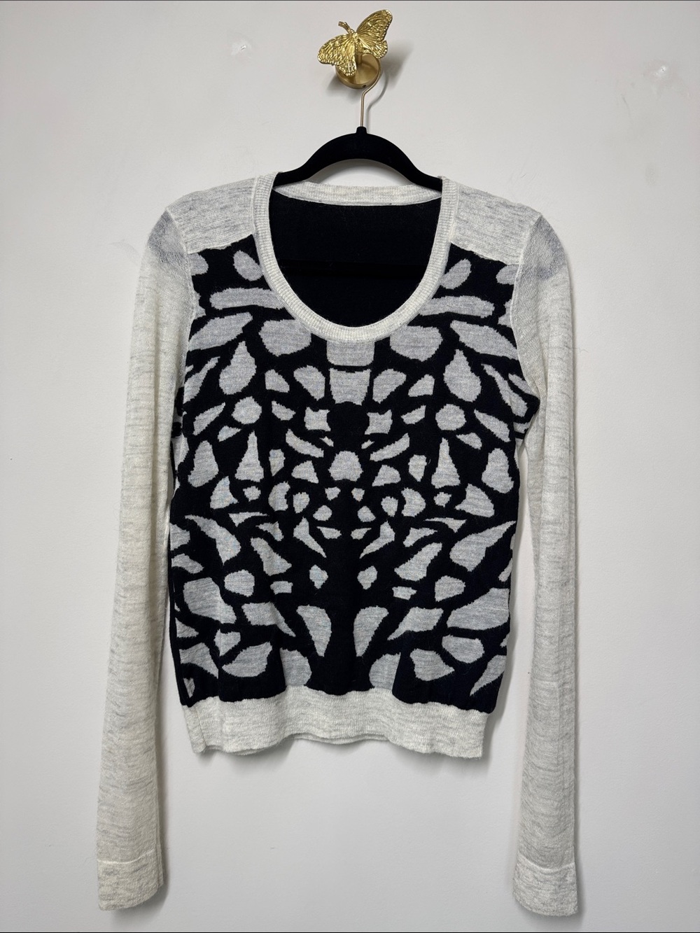 DIANE VON FURSTENBURG Black & Gray Retro Patterned Wool & Mohair Sweater